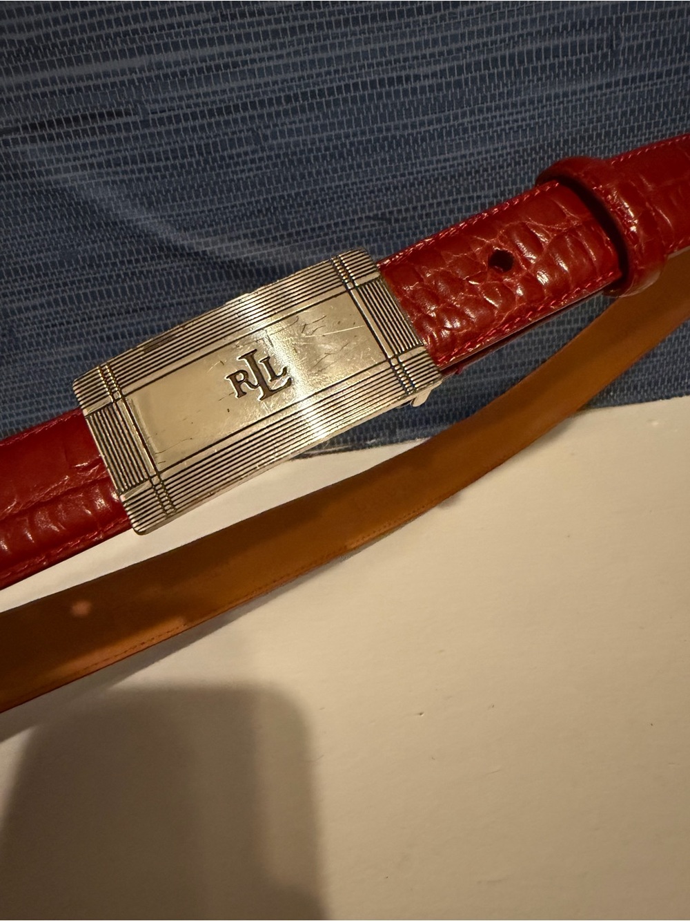 Ralph Lauren Red Leather Belt with Silver Buckle M